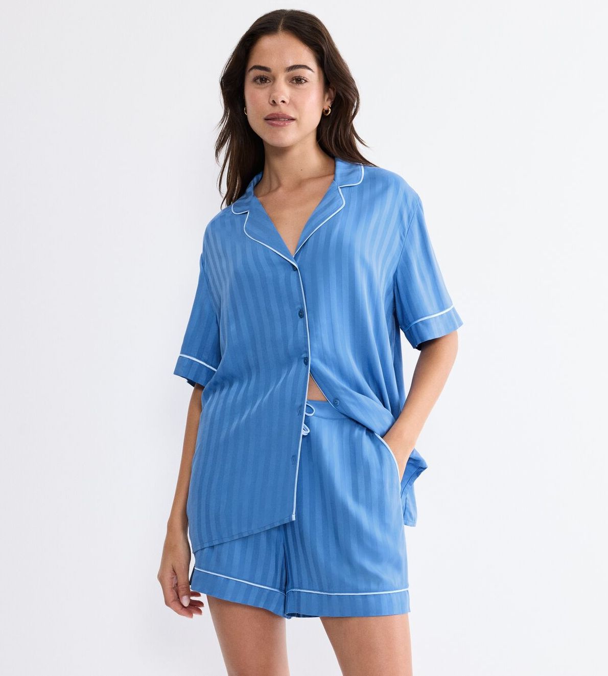 Amourette Jacquard Boyfriend Shirt Ciel 005J
