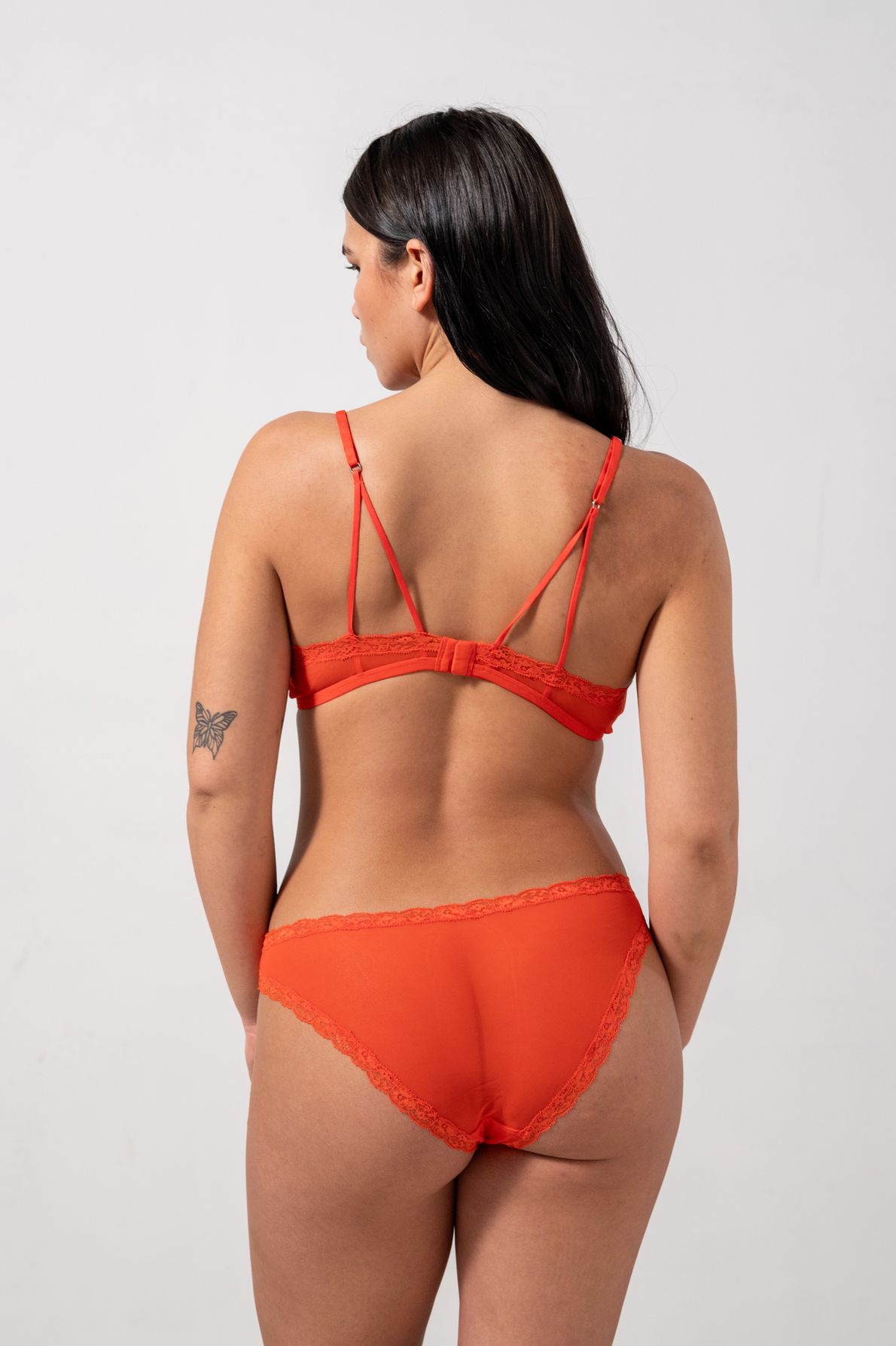 Mesh Lace Trim Bikini Briefs Fiery Red