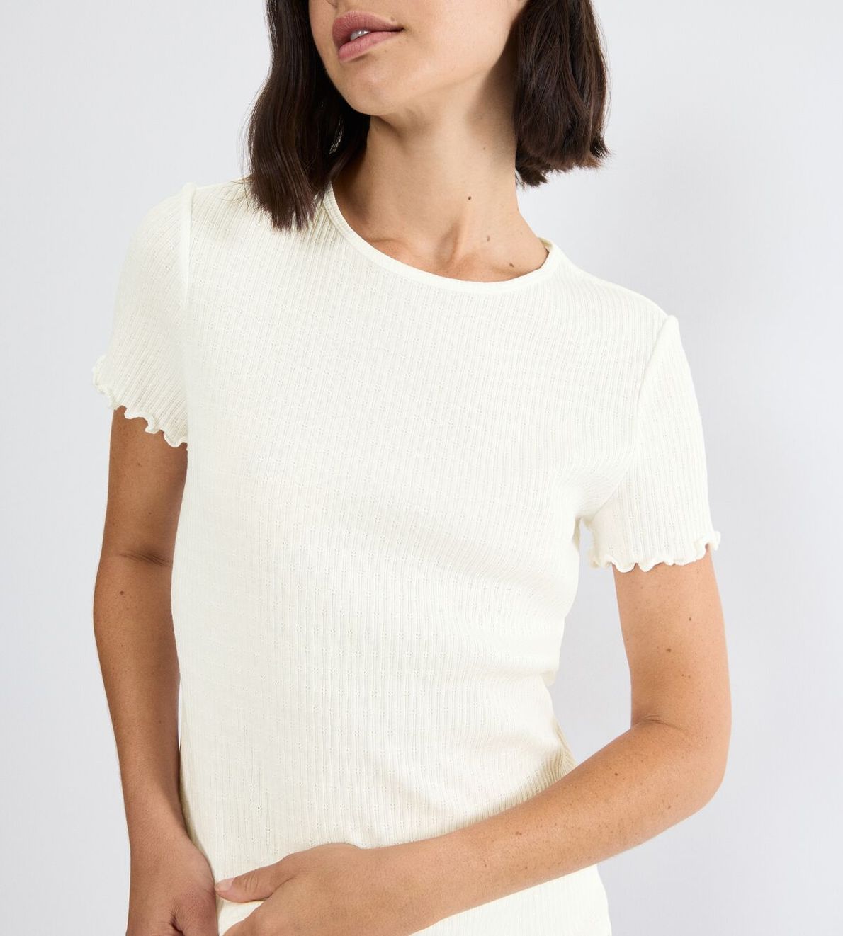 Mix & Match Top Ssl Pointelle Silk White 00Gz