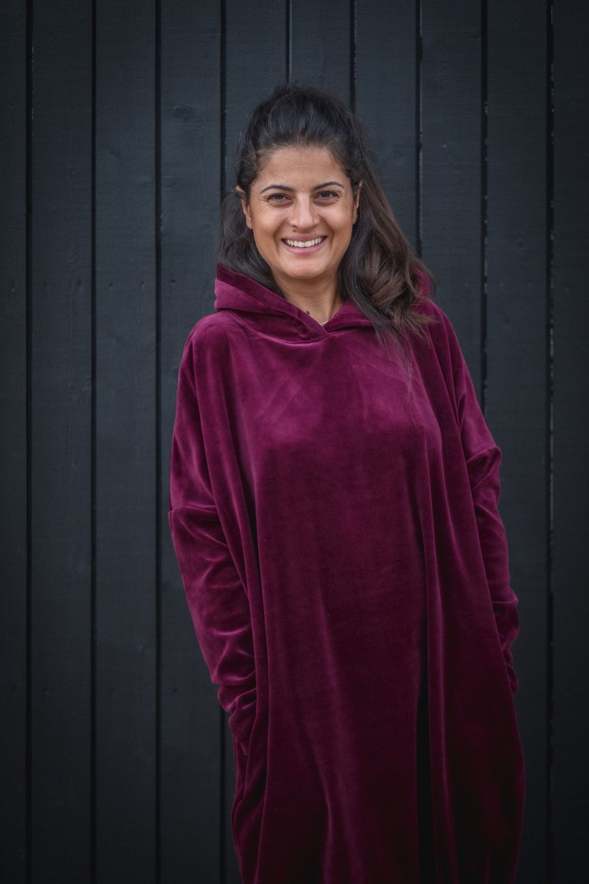 Grace Hoodie Dress Velour Velour Wine