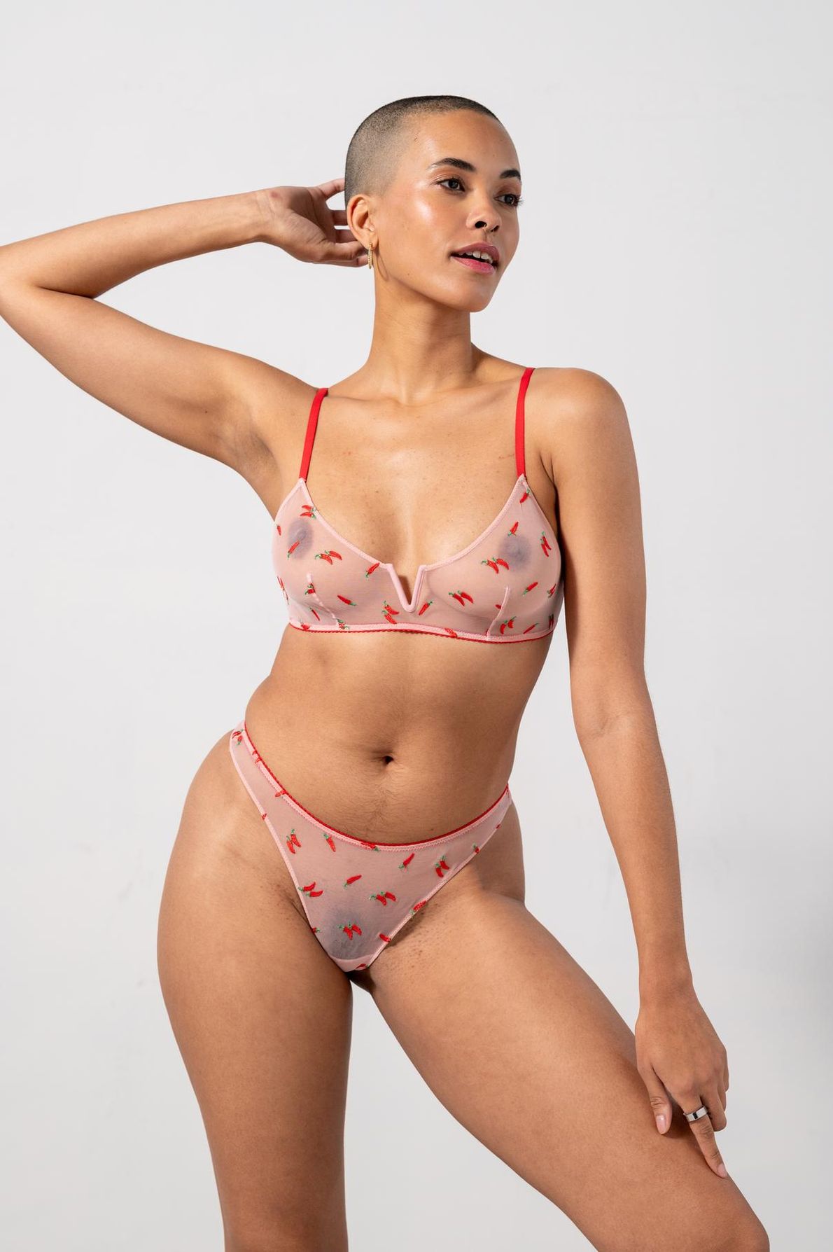 Mesh Thong Powder Pink/Fiery Red
