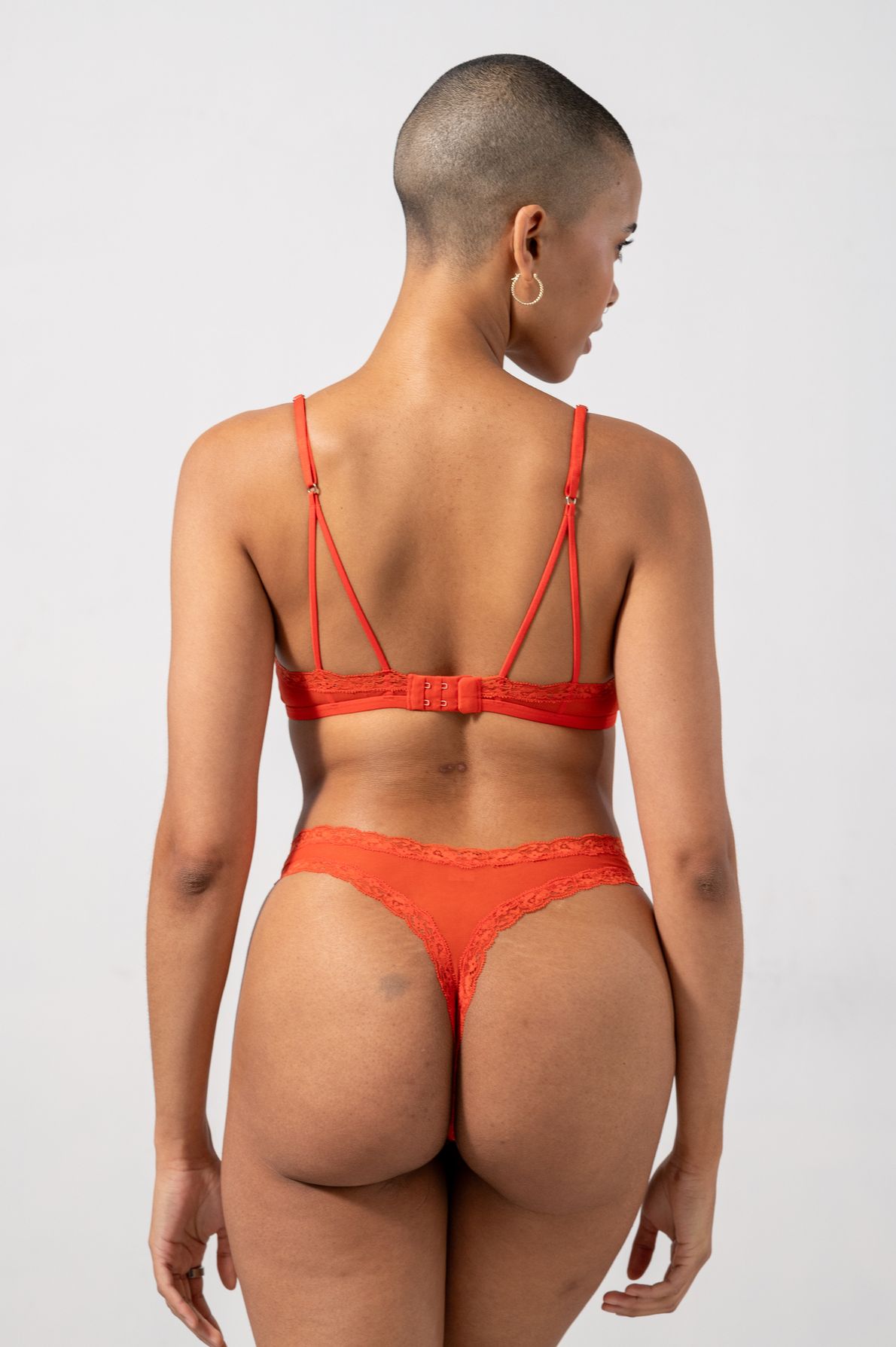 Mesh Lace Trim Thong Fiery Red