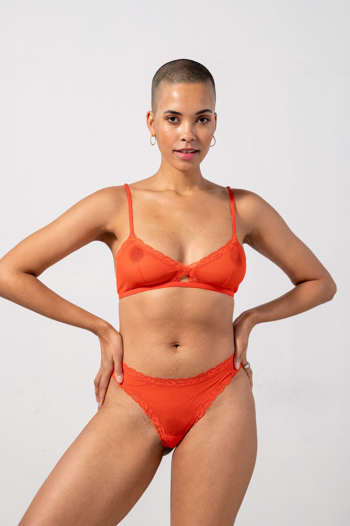 Mesh Lace Trim Thong Fiery Red