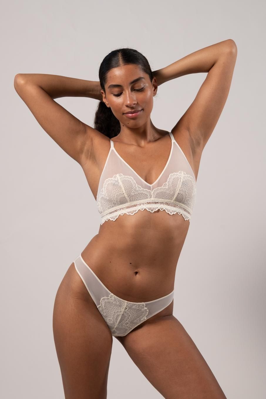 Lace Mesh Triangle Bralette Cream