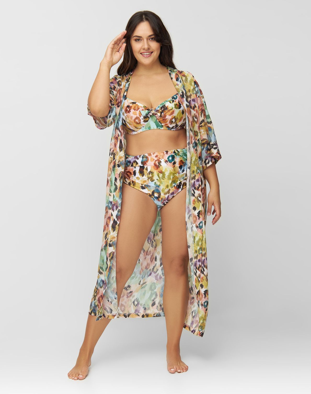 Kimono Long Print Mavi Beige