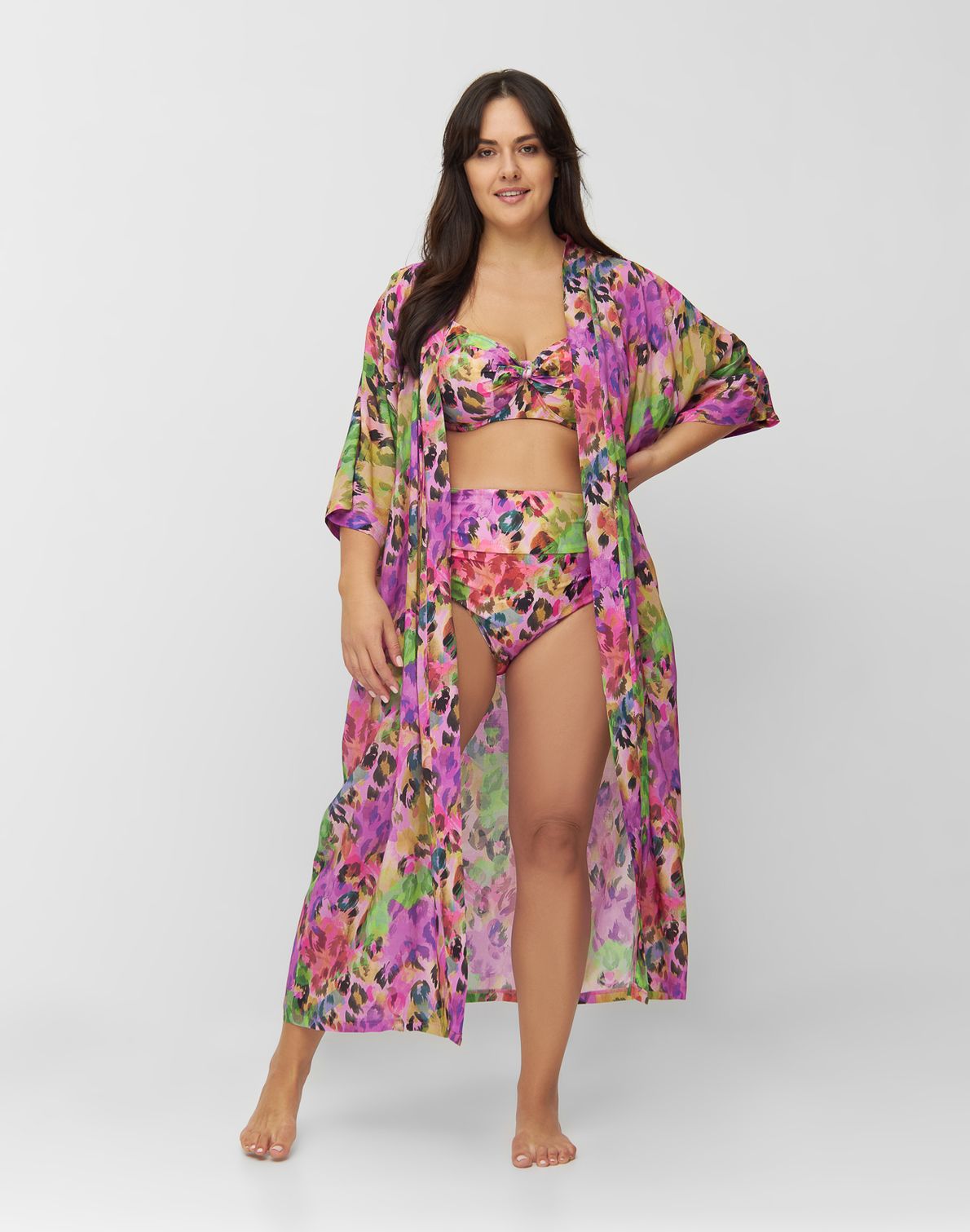 Kimono Long Print Mavi Pink