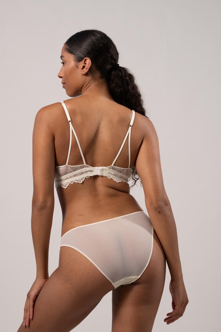Lace Mesh Bikini Briefs Cream
