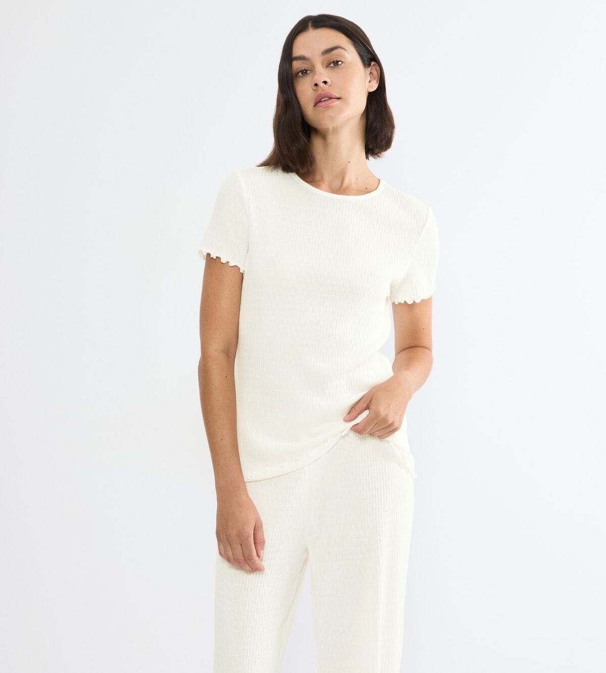 Mix & Match Top Ssl Pointelle Silk White 00Gz